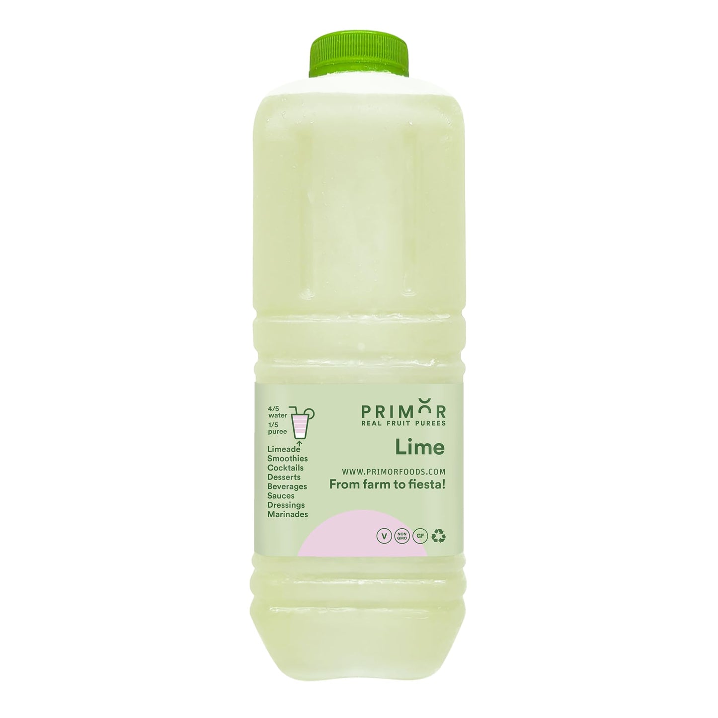 PRIMOR Fruit Puree - Lime, 64 Fl Oz, Made with Real Fruit, Ideal for Juices, Smoothies, Cocktails, and Desserts
