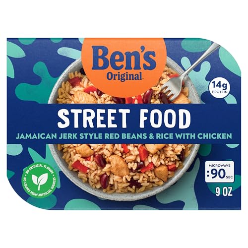 BEN S ORIGINAL Street Food Jamaican Jerk Style Beans & Rice with Chicken, Prepared Entr  e, Microwavable Heat-&-Eat Bowl in 90