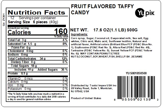 Yupik Fruit Flavored Taffy Candies, 1.1 lb (17.6 oz), Chewy & Colorful Classic Pulled Candy in 8 Flavors, Individually Wrapped,