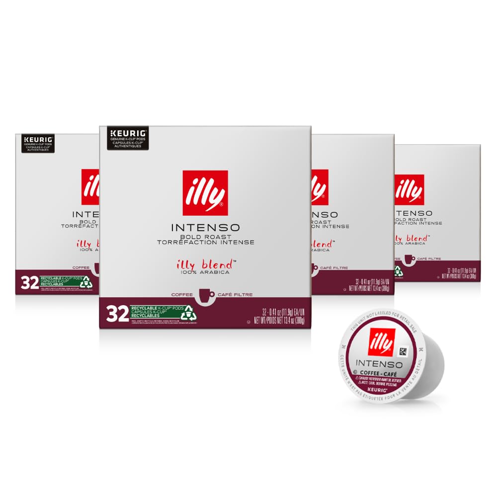 Illy Coffee K-Cups, Intenso Dark Roast, 100% Arabica Beans, 32 Count (Pack of 4)