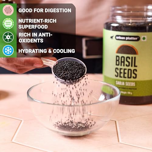 Urban Platter Basil Seeds Jar | 24.69 Oz (700G) | Tukmaria, Sabja Seeds | Rich In Fibre | Natural Cooling Superfood | Perfect For Falooda, Drinks, Smoothies & Desserts