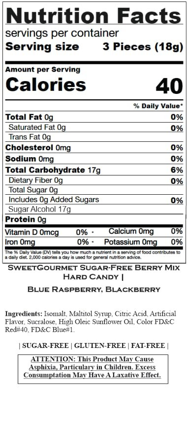 Sweetgourmet Sugar-Free Berry Mix Hard Candy | Blue Raspberry, Blackberry | 2 Pounds