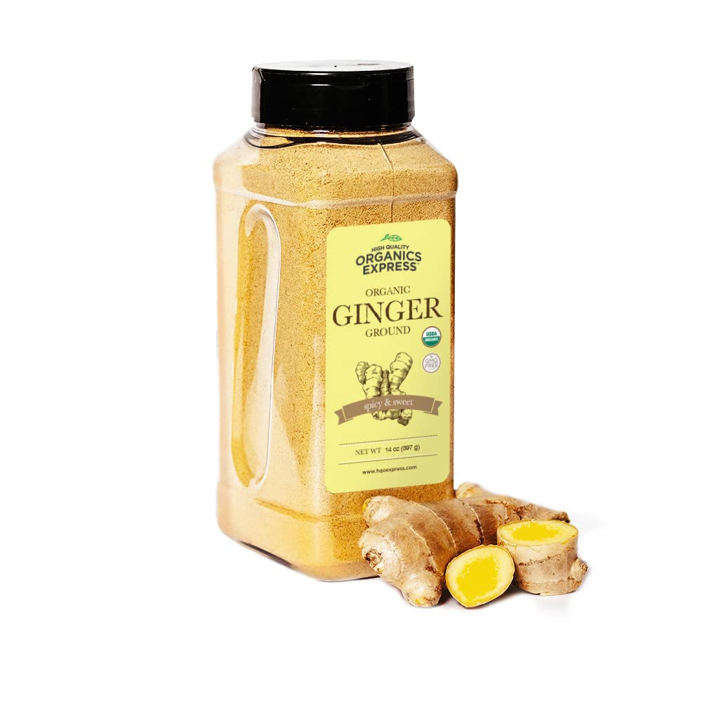 HqO Organic Ground Ginger, Non-GMO, Kosher, 14 oz Chef Jar