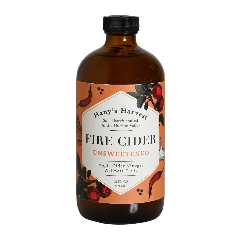 Hanys Harvest Fire Cider Tonic, Unsweetened, 32 Fl Oz, All Natural, Gluten-Free, Recyclable Bottle