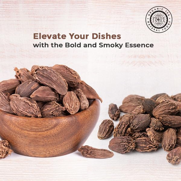 Pride Of India - Pack Of 6 - Black Cardamom Whole 5 Oz (142 Gm) - Cardamom Pods - Firm & Smoky Flavor - Freshly Dried - Ideal Fo