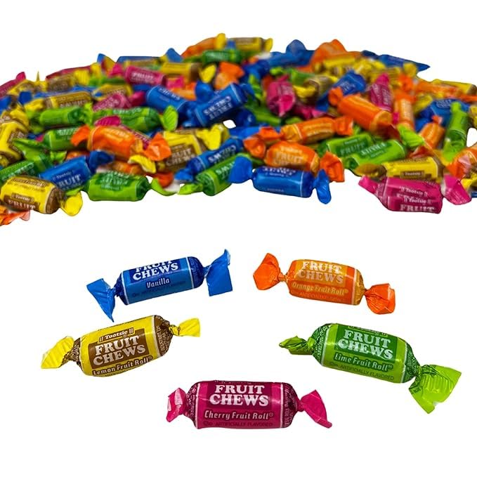KLUB BULK Holiday Special Tootsie Roll Fruit Chews, Assorted 8 Flavors, 1 lb Resealable Bag, Individually Wrapped, Chewy Taffy Candy