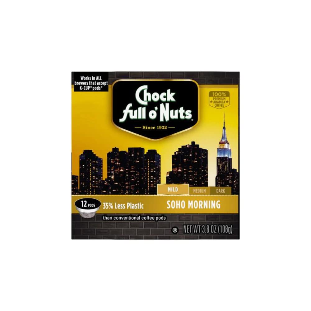 Chock Full o’Nuts K-Cups, Mild Roast, Compatible with Keurig, 12 Single-Serve Cups, Model 071038012181