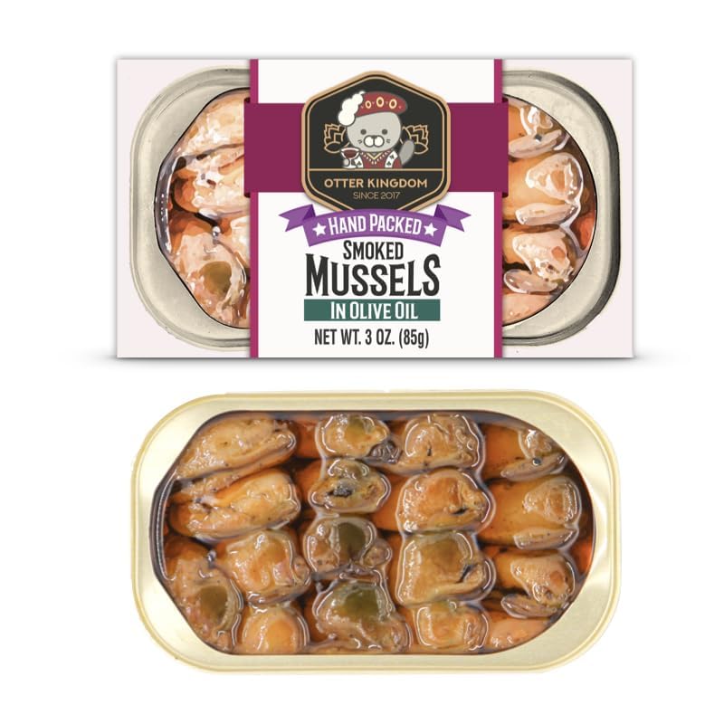 Otter Kingdom Smoked Mussels in Olive Oil, 3-Ounce Cans, Pack of 12