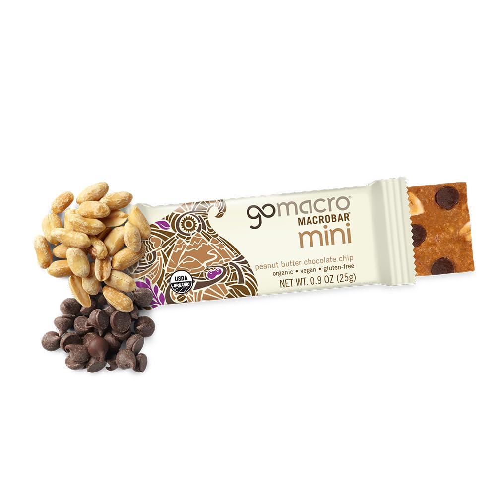 GoMacro MacroBar Mini Organic Vegan Snack Bars - Peanut Butter Chocolate Chip (0.9 Ounce Bars, 24 Count)