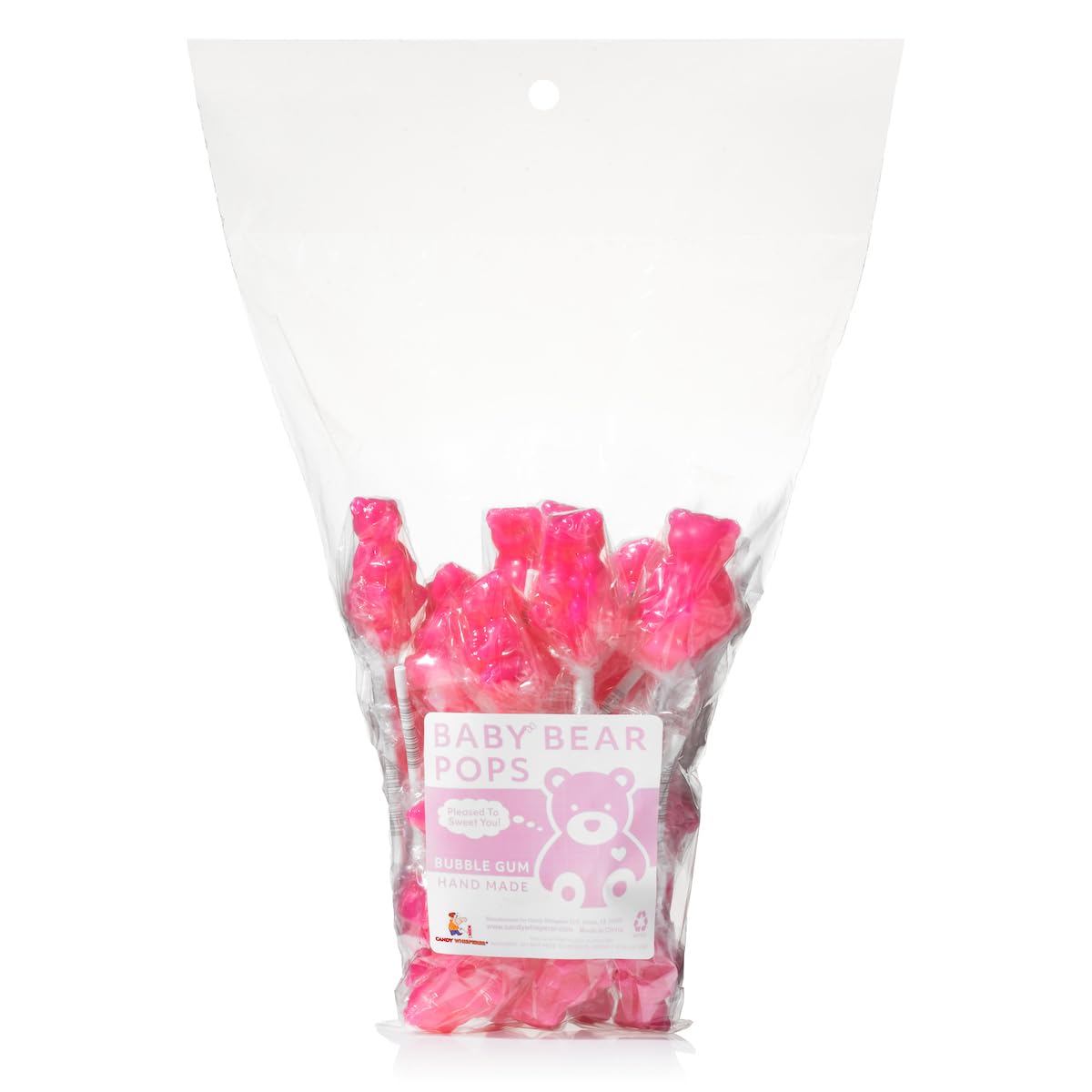 Pink Bear Pops Lollipop Suckers: Individually Wrapped Baby Bear Candy On A Stick By Espeez - Bubble Gum Bears (24 Count)