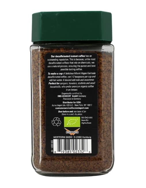 Mount Hagen Organic Freeze Dried Instant Decaf Coffee, Fair-Trade, 3.53oz Jar
