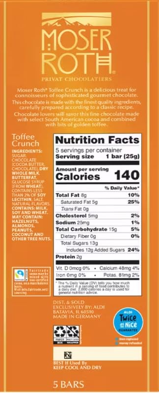 Generic Roth Moser Toffee Bits Milk Chocolate Bar, Individually Wrapped, 4.4oz Each, 3 Pack