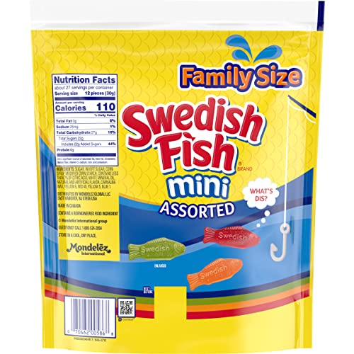 SWEDISH FISH Mini Assorted Soft & Chewy Candy, Family Size, Bulk Candy, 1.8 lb (Pack of 2)