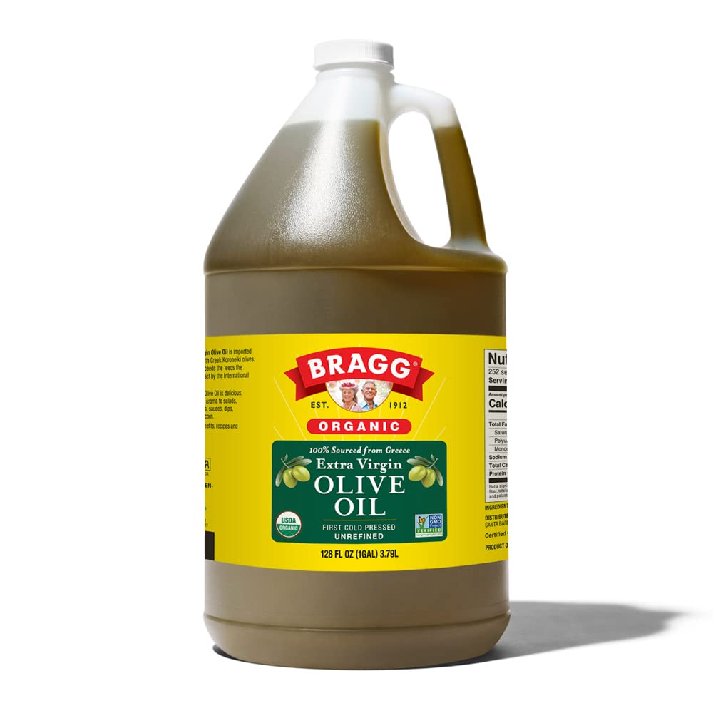 BRAGG Organic Extra Virgin Olive Oil, Cold Pressed, USDA Certified, Non-GMO, 128 Fl Oz
