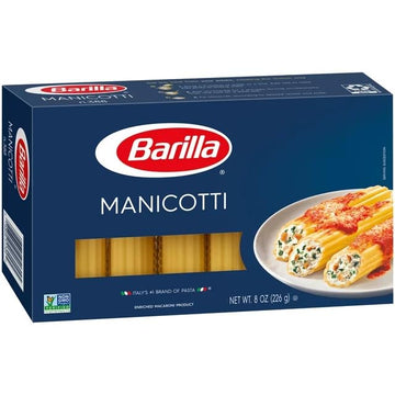 Barilla Manicotti Pasta, 8 oz. Box - Non-GMO Pasta Made with Durum Wheat Semolina - Kosher Certified Pasta