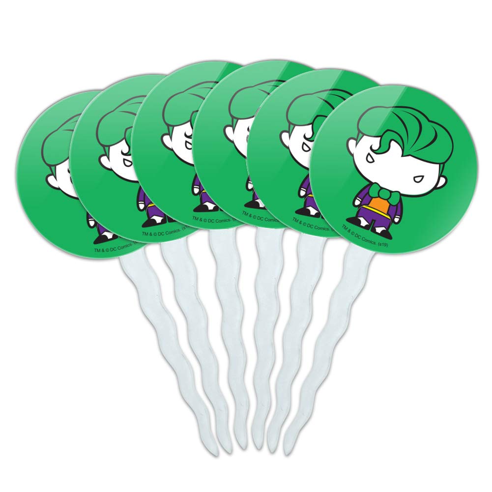 GRAPHICS & MORE Batman Joker Cute Chibi Cupcake Picks Toppers Set of 6, Multi, Acrylic, One Size