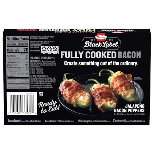 HORMEL BLACK LABEL Thick Cut Bacon  Fully Cooked Bacon  Gluten-Free Snacks  Family Pack - 6.3oz