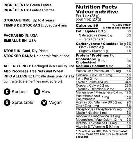 Food to Live - Whole Green Lentils, 3 Pounds Dried Raw Lentils, Sproutable, Kosher, Vegan. Rich in Dietary Fiber, and Protein. N