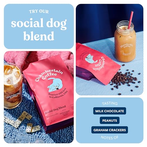 Chamberlain Coffee Social Dog Blend, Full Bodied Organic Coffee With Complex Yet Smooth Notes Of Milk Chocolate, Roasted Peanuts, Brown Sugar, Graham Cracker, Fresh Ground 12Oz