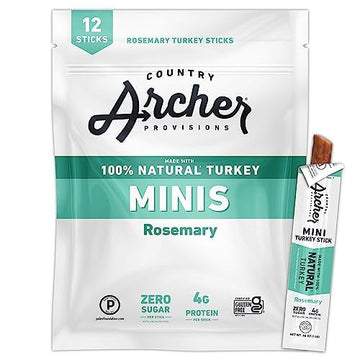 Country Archer Mini Turkey Jerky Sticks - All Natural Turkey Sticks, Meat Snack for People, Gluten Free, Keto Protein Snack, Ros