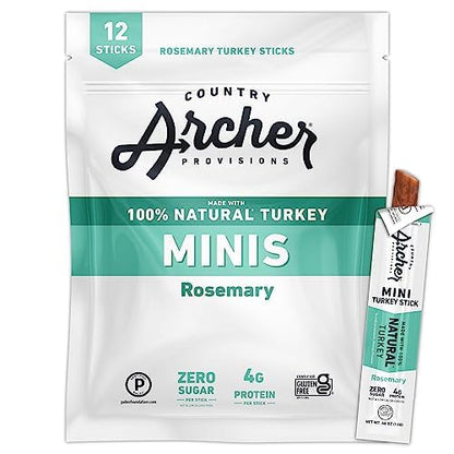 Country Archer Mini Turkey Jerky Sticks - All Natural Turkey Sticks, Meat Snack for People, Gluten Free, Keto Protein Snack, Ros