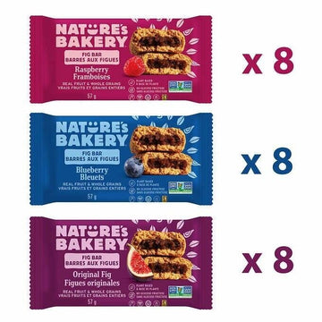 Nature'S Bakery Whole Wheat Fig Bars, Variety Pack (8- Blueberry, 8- Original Fig, 8-Raspberry), 1- 24 Count Box Of 2 Oz Twin Pa