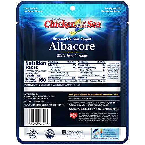 Chicken of the Sea Albacore Tuna in Water, 5 Ounce Pouches, Pack of 12, Wild Caught