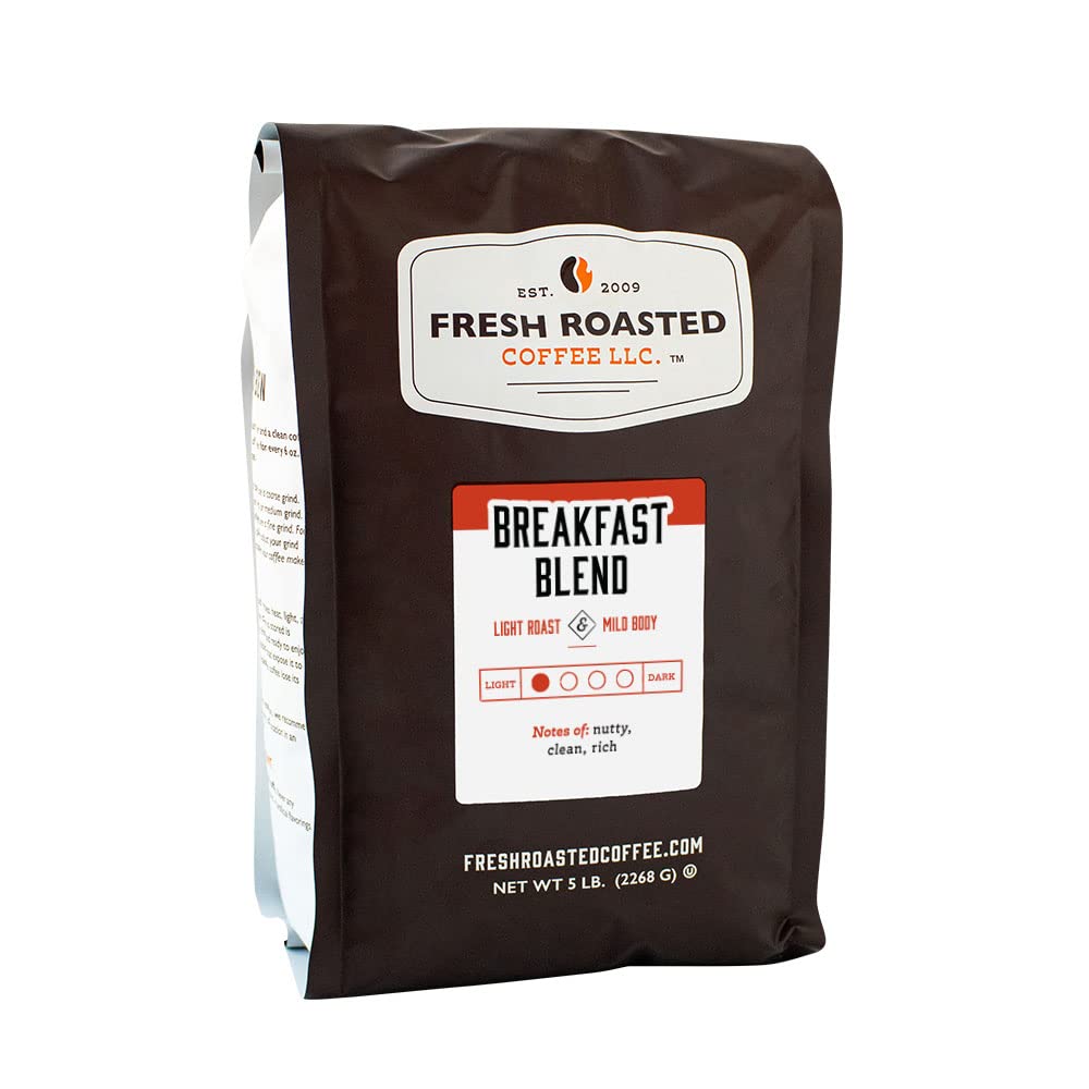 Fresh Roasted Coffee, Breakfast Blend, 5 Lb (80 Oz), Light Roast, Kosher, Whole Bean
