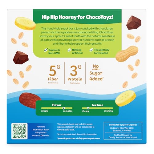 Sprout Organics  Yayz Toddler Snack Bars  Chocolate & Banana  5 Individual Bars  1 oz Each (30 Bars)