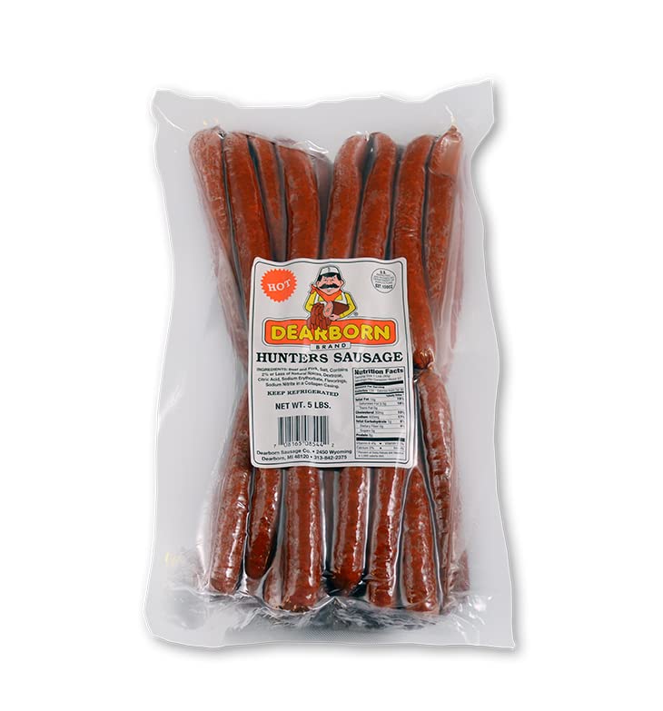 Delicious Dearborn Brand Hot Hunter Sausage - 5 lbs of Pre-Cooked Beef and Pork, Gluten-Free