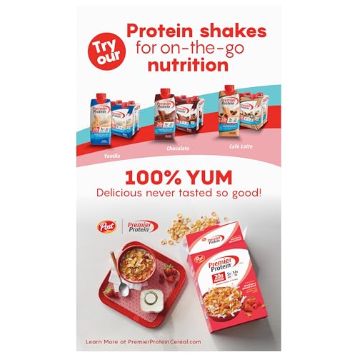 Post Premier Protein Chocolate Almond Cereal, Chocolatey Protein Cereal Flakes with Sliced Almonds, Contains 20g of Protein Per