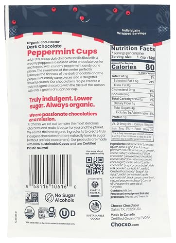 CHOCXO Organic Dark Chocolate Peppermint Cup, 3.45 OZ
