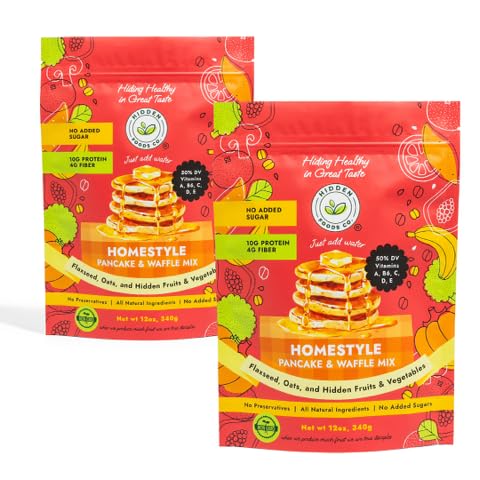 Hidden Foods Homestyle Pancake Mix and Waffle Mix | Thick & Fluffy Pancake with Oats, Flaxseed & Hidden Fruits & Veggies | Rich 