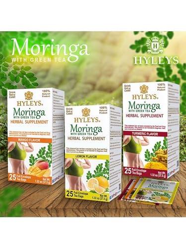 Hyleys Moringa Oleifera and Green Tea Lemon Flavor - 25 Tea Bags - Superfood  Tree Tea with Dried Moringa Oleifera Leaves