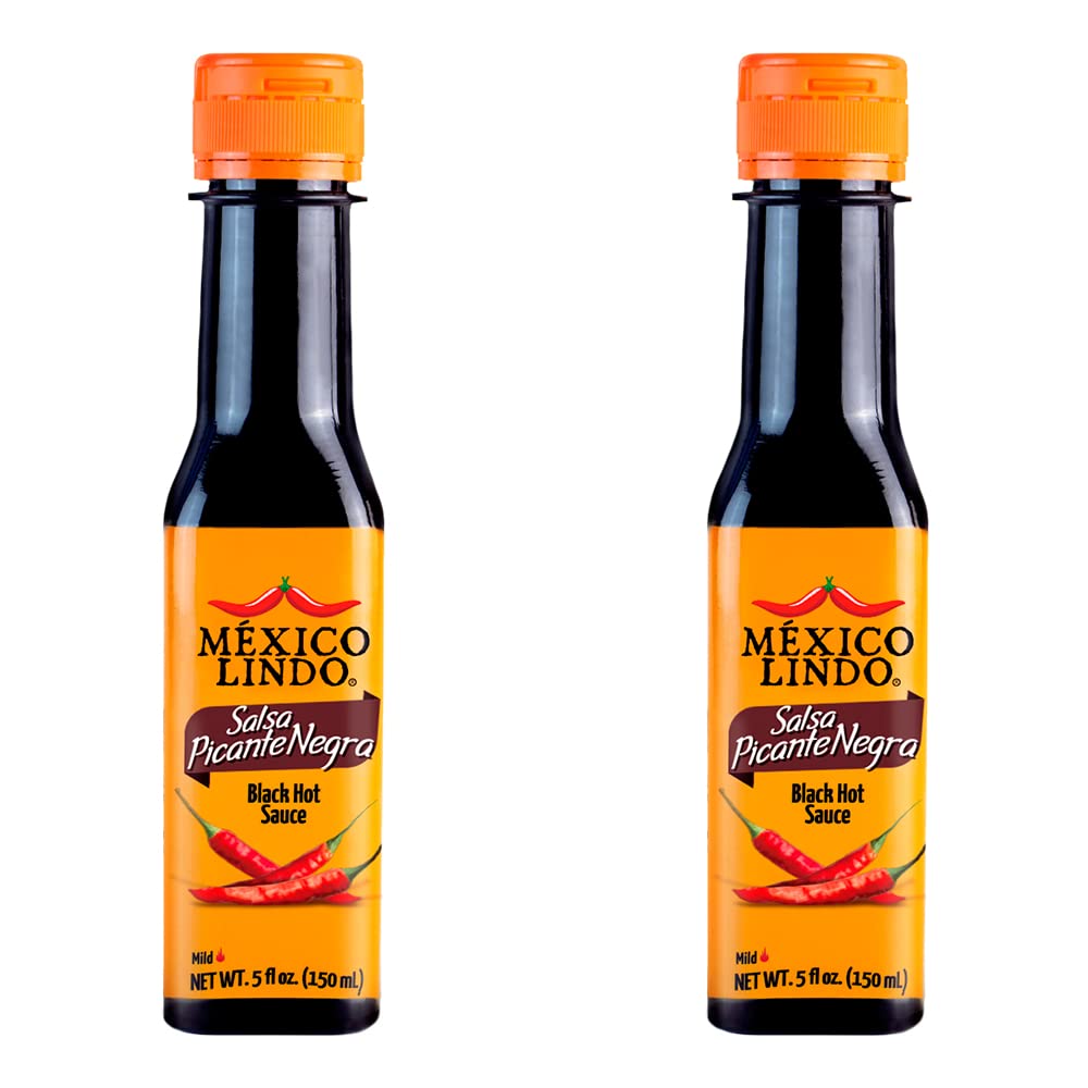 Mexico Lindo Picante Negra Hot Sauce | Light & Spicy | 8,400 Scoville Level | Great With Asian Food, Seafood & Meat | 5 Fl Oz Bottle (Pack Of 2)