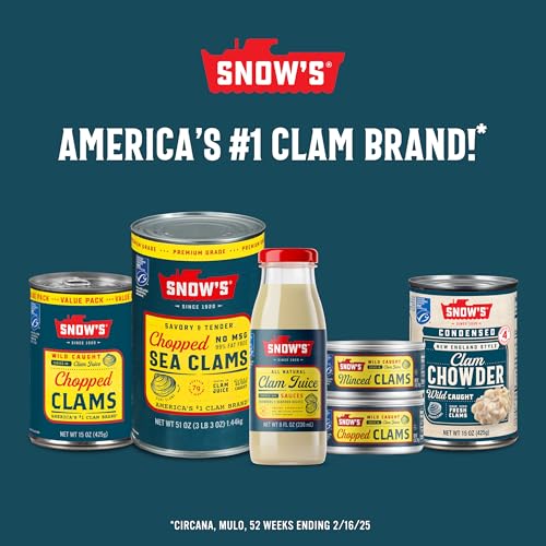 Snows Wild Caught Minced Clams, 6.5 oz Can, 5g Protein, Gluten Free, Keto Friendly, 99% Fat Free