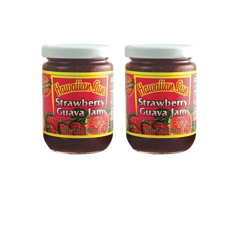 Hawaiian Sun Jelly and Jam Variety Pack One 10 oz glass jars Tropical Sweet fruits directly from the islands (Strawberry Guava J