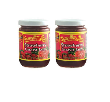 Hawaiian Sun Jelly and Jam Variety Pack One 10 oz glass jars Tropical Sweet fruits directly from the islands (Strawberry Guava J