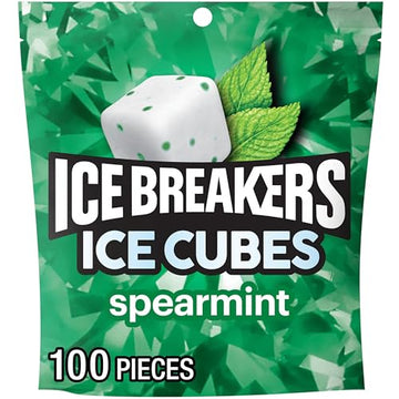 Ice Breakers Ice Cubes Spearmint Sugar Free Chewing Gum Pouch, 8.11 Oz (100 Pieces), (Packaging May Vary)