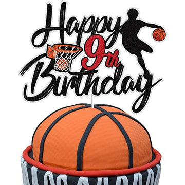 Basketball Happy 9Th Birthday Cake Topper 9 Nine Years Old Basketball Player Scene Cake Decoration Sport Theme Ninth Birthday Pa