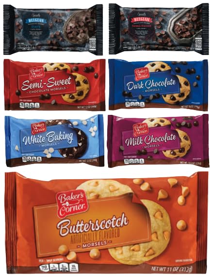 Gourmet Baking Morsel Chips 10-12 Oz Butterscotch, White, Semi-Sweet, Dark, Belgian Enhanced Chocolate Chips Includes ( 2 Bags ) Choose Flavor (Belgian Semi-Sweet 10Oz)