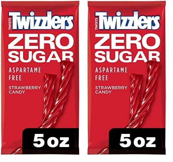 Twizz Zero Sugar Twists Strawberry Candy Bags (Strawberry, 5 Ounce (Pack Of 2))