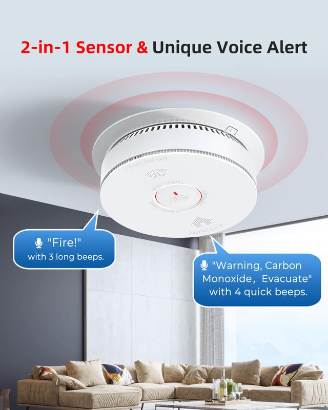 Siterwell Wifi Smoke Detector, Smart Smoke And Carbon Monoxide Detector With Auto-Check, 2.4G Wifi Smoke Detector And Carbon Mon