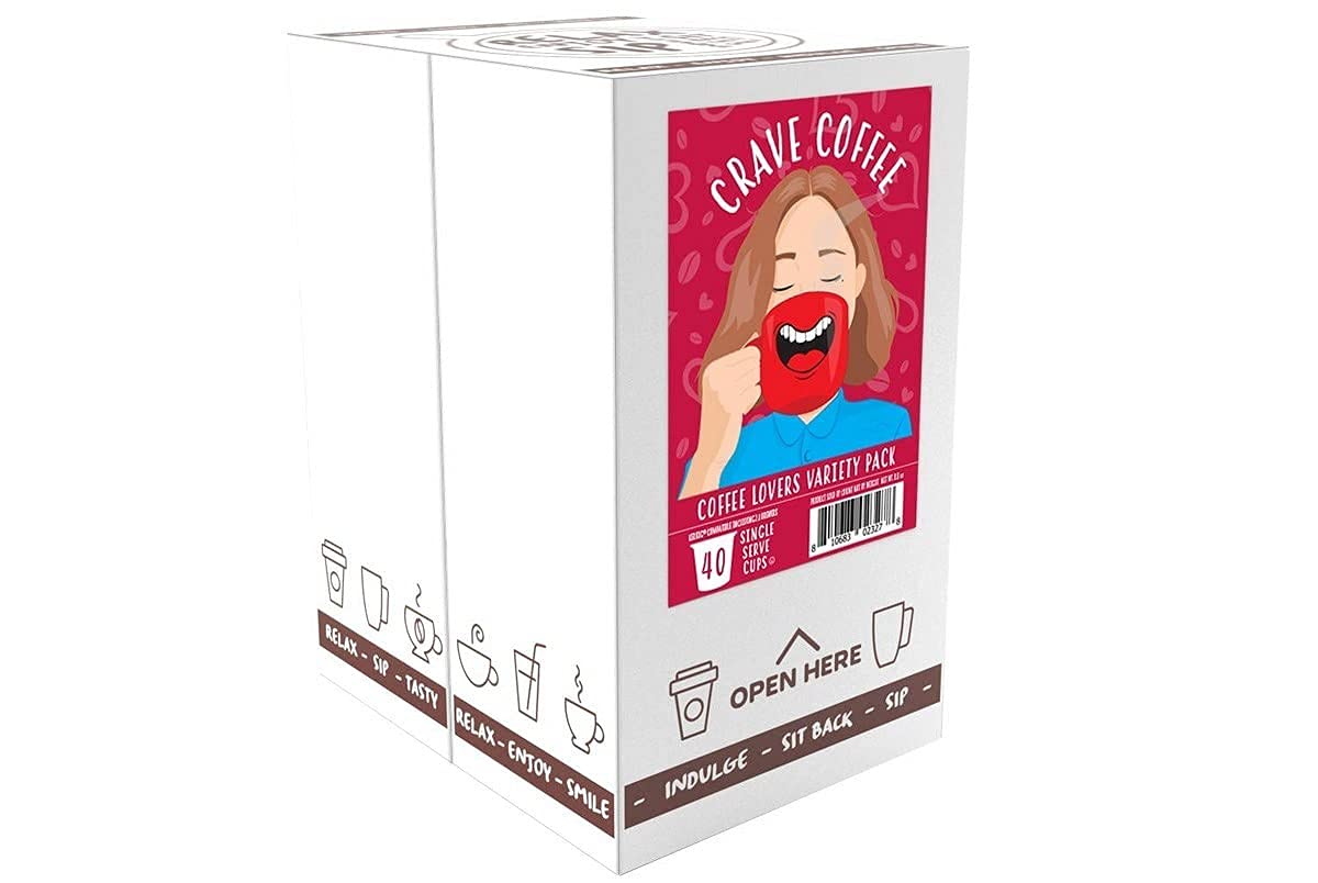 Crave Beverages Coffee Pods - Flavored & Non-Flavored for Keurig - 40 Count - Coffee Lovers