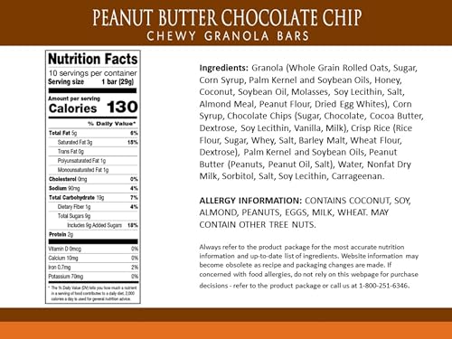Sunbelt Bakery Peanut Butter Chocolate Chip Chewy Granola Bars, 120-1.0 OZ Bars (12 Boxes)