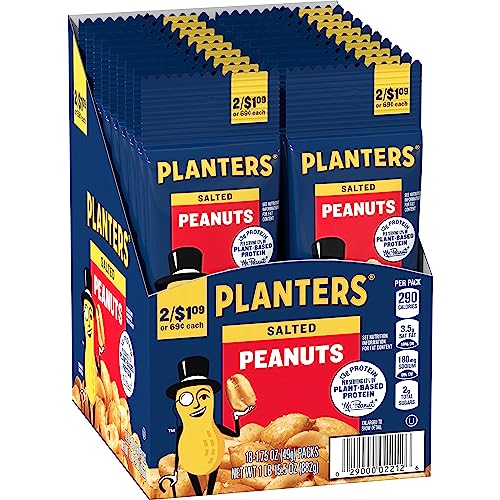 PLANTERS Salted Peanuts, 1.75 oz., 18 Count Pack - Snack Size, Perfect for On-the-Go
