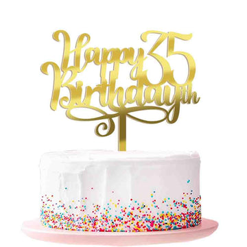 Happy 00Th Birthday Cake Topper, 00 Birthday Party Cake Decorations (Acrylic Gold, 35Th)