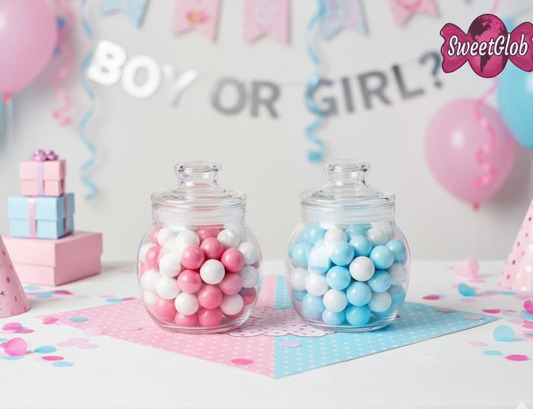 1 Inch Gumballs for Gumball Machin, Celebration Chewing Gum Balls (2 Pound, Baby Girl Mix (Shimmer Bright Pink & White))