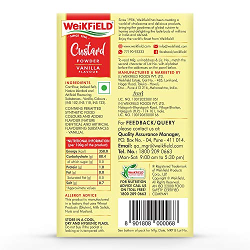 Weikfield Custard Powder, Vanilla Flavour, 500G Carton