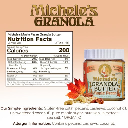 Micheles Granola Butter, Peanut-Free, No Palm Oil, Peanut Butter Alternative, 10 Oz Jar - Pack Of 2 (Original And Maple Pecan)